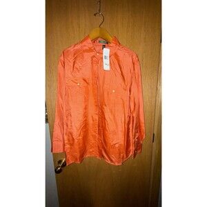 Ralph Lauren Womens Sz 3X Orange Silk Blend Semi Sheer LS Button Up Shirt